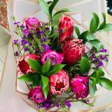 Proteas with Pink Roses and Greenery (Only in KBY)