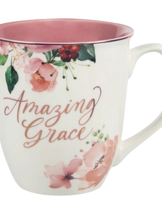 Amazing Grace Floral Ceramic Mug with Pink Interior