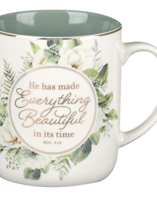 He Has Made Everything Beautiful in It's Time Floral Ceramic Mug with Green Interior
