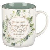 He Has Made Everything Beautiful in It’s Time Floral Ceramic Mug with Green Interior