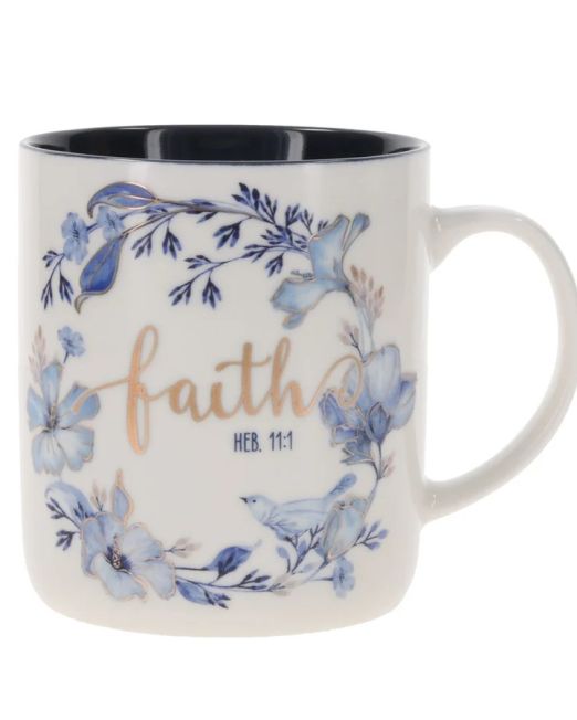 Faith Floral Ceramic Mug with Navy Blue Interior
