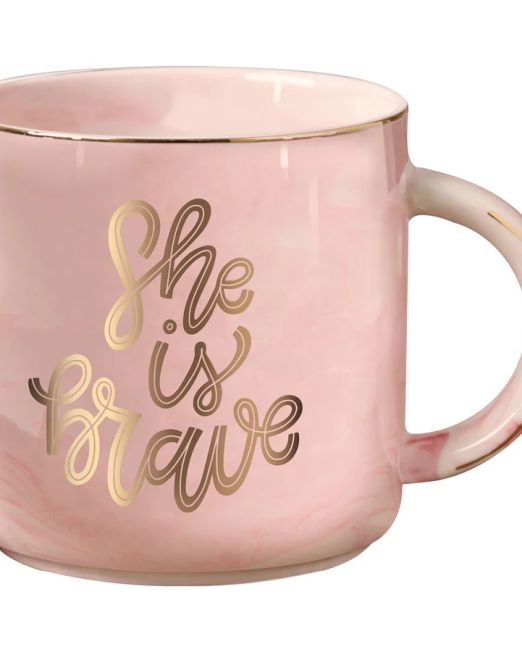 She Is Brave Pink Marble Ceramic Mug