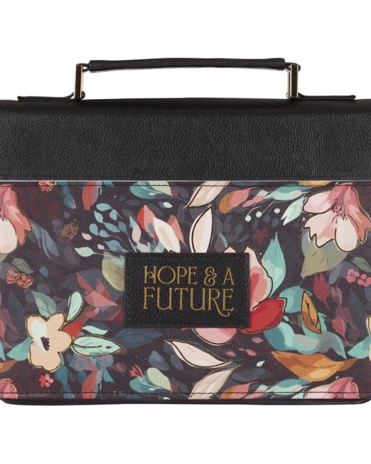 Hope and a Future Black Floral Faux Leather Bible Bag (Large)