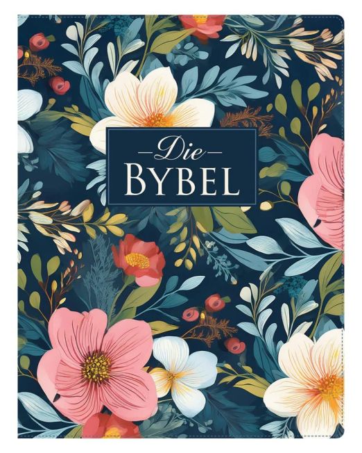 NLV Donkerblou Blomme Kunsleer Joernaal-Bybel