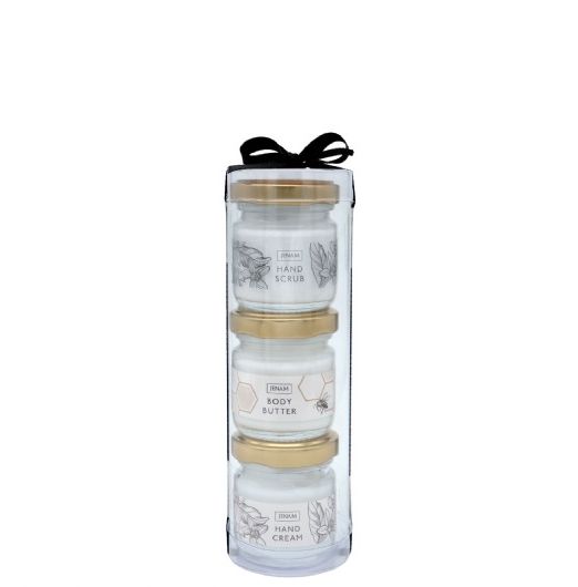 Bee Little Lux Pamper Trio - (In Glass Jars) - 35g Body Butter, 35g Hand Scrub & 35ml Hand Cream