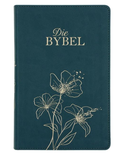 NLV Olyfgroen Met Goue Blomme Kunsleer Standaard Bybel Met Duimgrepe