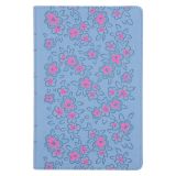 NLV Ligblou Met Pienk Blomme Kunsleer Standaard Bybel Met Duimgrepe