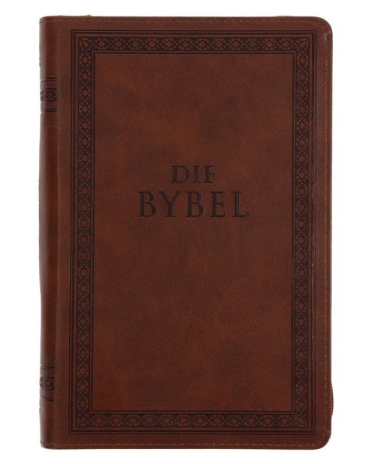 NLV Taan Bruin Kunsleer Standaard Bybel met Ritssluiter en Duimgrepe