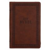 NLV Taan Bruin Kunsleer Standaard Bybel met Ritssluiter en Duimgrepe