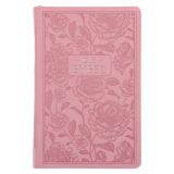 NLV Pienk Blomme Kunsleer Standaard Bybel Met Ritssluiter en Duimgrepe