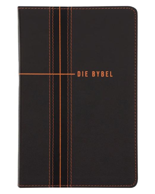 NLV Donkerbruin en Oranje Kunsleer Standaard Bybel Met Duimgrepe