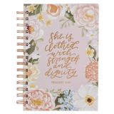 She is Clothed with Strength and Dignity Pink Floral Large Hardcover Wirebound Journal